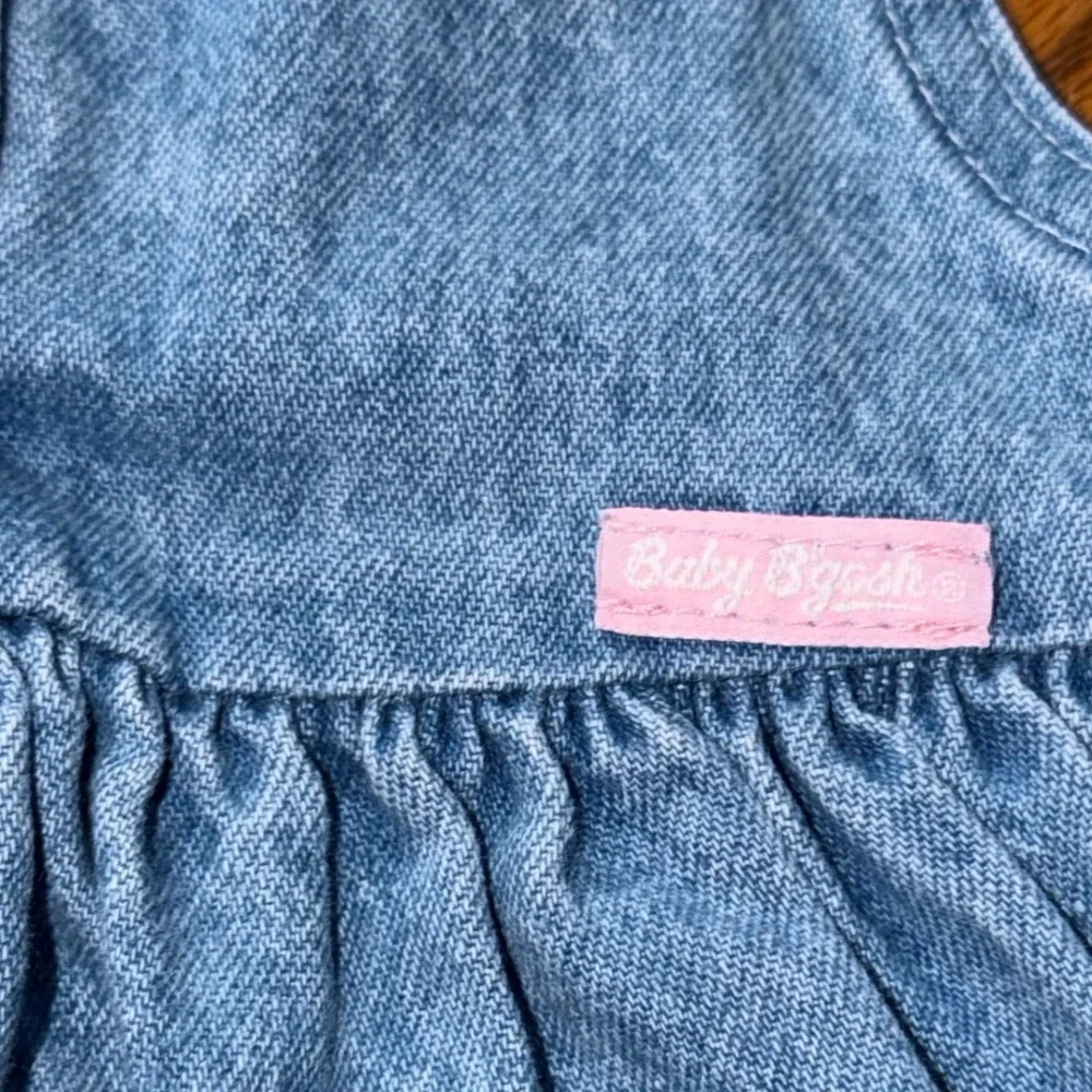 Vintage Baby B'gosh OshKosh 12M Chambray Denim Cotton Dress Pink Logo USA 90s